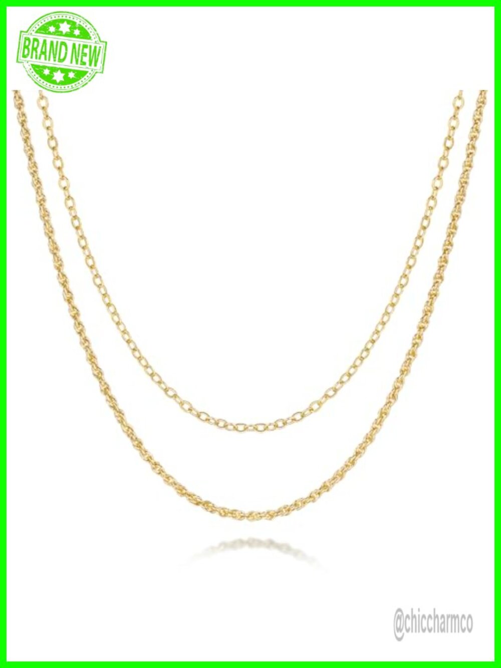 14K Gold Plated Layered Necklace Rope Cable Chain for Women 18in